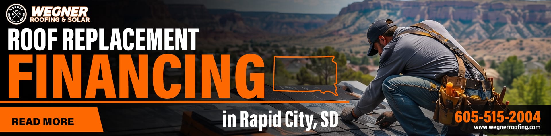 roof replacement financing roofing contractor installing shingles on home roof in Rapid City SD canyon landscape